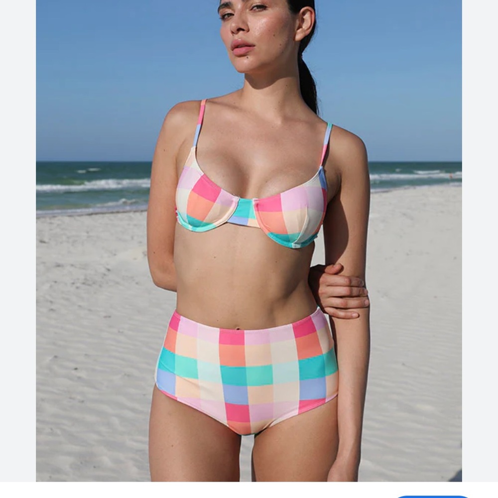 Paper London Colorful Checkered Women's Bikini Top
